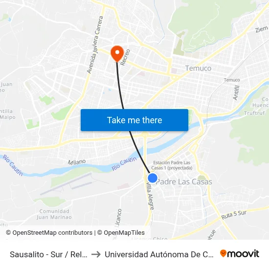 Sausalito - Sur / Relun to Universidad Autónoma De Chile map