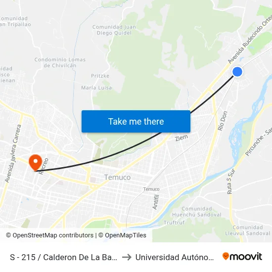 S - 215 / Calderon De La Barca - Poniente to Universidad Autónoma De Chile map