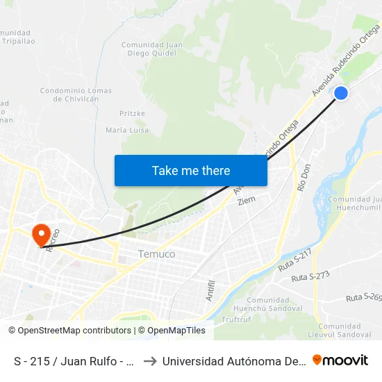 S - 215 / Juan Rulfo - Norte to Universidad Autónoma De Chile map