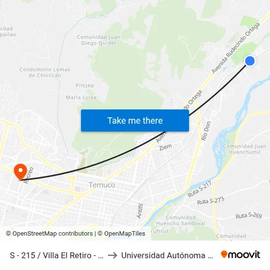 S - 215 / Villa El Retiro - Oriente to Universidad Autónoma De Chile map