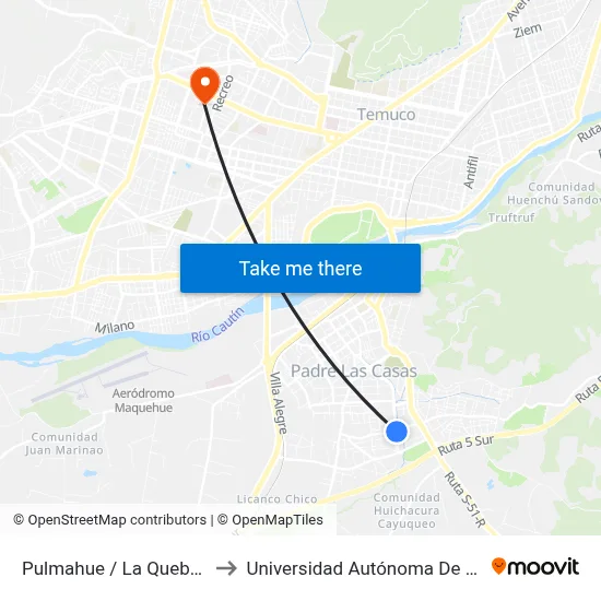 Pulmahue / La Quebrada to Universidad Autónoma De Chile map
