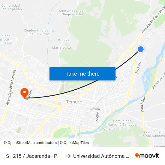 S - 215 / Jacaranda - Poniente to Universidad Autónoma De Chile map