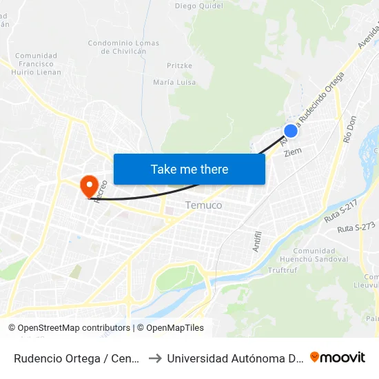Rudencio Ortega / Centenario to Universidad Autónoma De Chile map