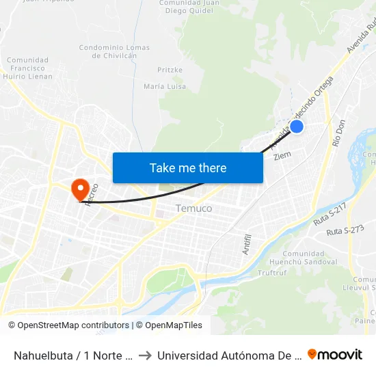 Nahuelbuta / 1 Norte - Sur to Universidad Autónoma De Chile map