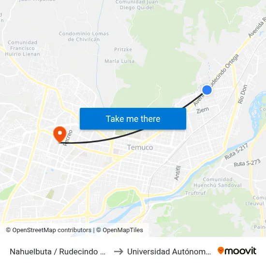 Nahuelbuta / Rudecindo Ortega - Sur to Universidad Autónoma De Chile map