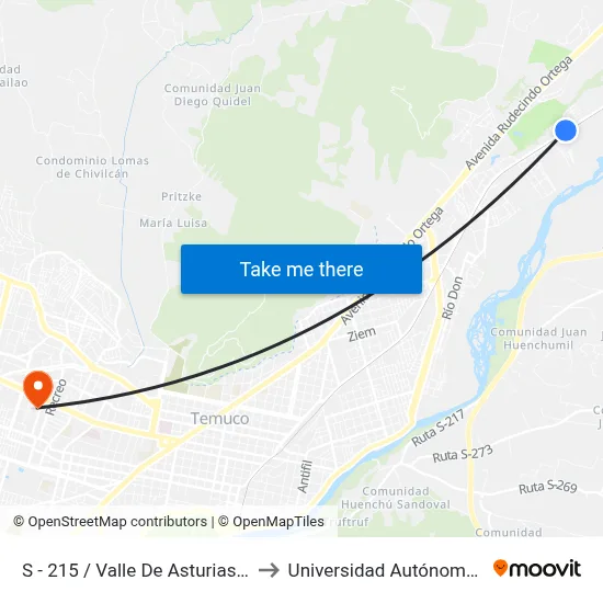 S - 215 / Valle De Asturias - Poniente to Universidad Autónoma De Chile map