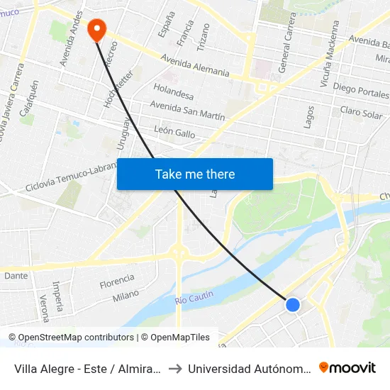 Villa Alegre - Este / Almirante Barroso to Universidad Autónoma De Chile map