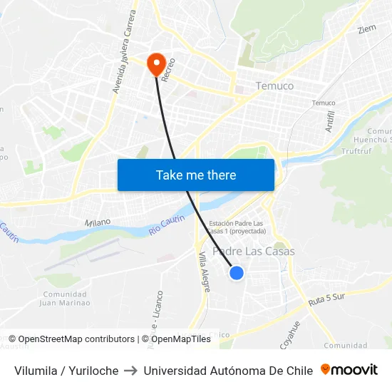 Vilumila / Yuriloche to Universidad Autónoma De Chile map