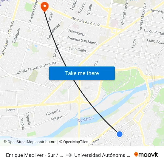 Enrique Mac Iver - Sur / Fuentes to Universidad Autónoma De Chile map