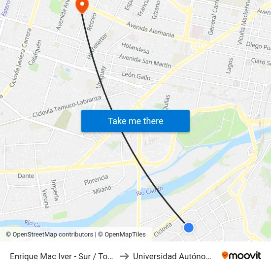Enrique Mac Iver - Sur / Tomas Guevara to Universidad Autónoma De Chile map