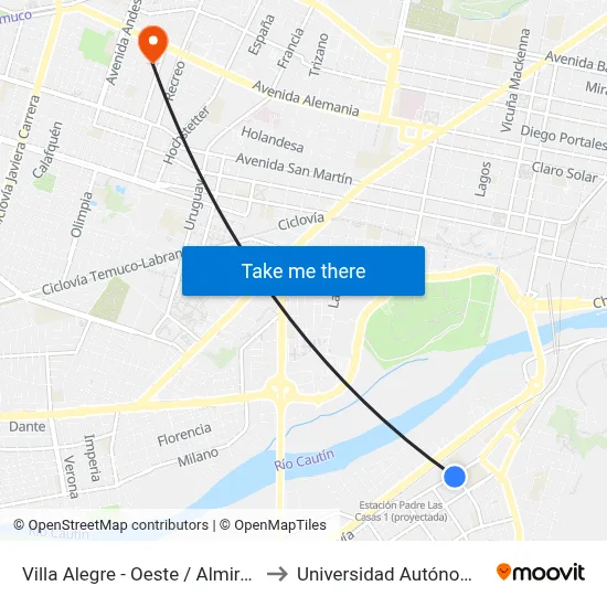 Villa Alegre - Oeste / Almirante Barroso to Universidad Autónoma De Chile map