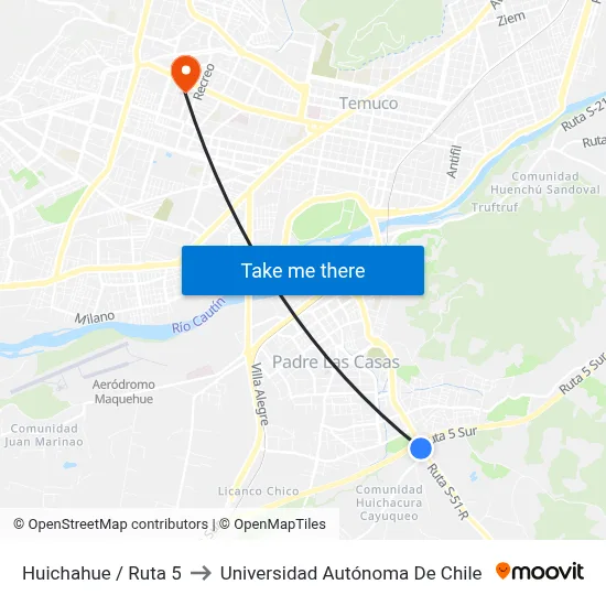 Huichahue / Ruta 5 to Universidad Autónoma De Chile map