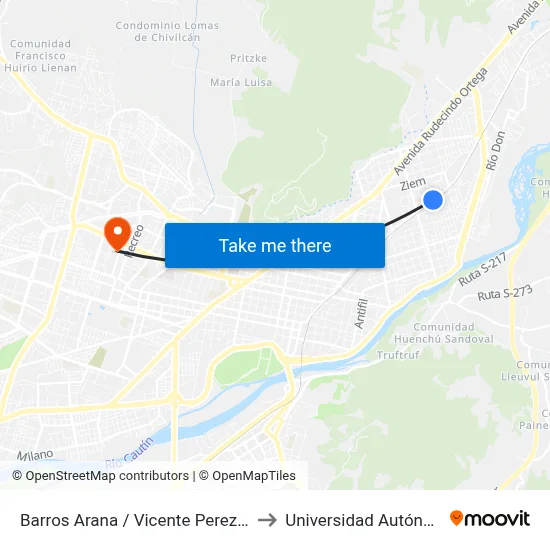 Barros Arana / Vicente Perez Rosales - Oriente to Universidad Autónoma De Chile map
