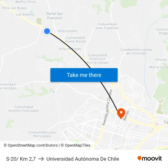 S-20/ Km 2,7 to Universidad Autónoma De Chile map