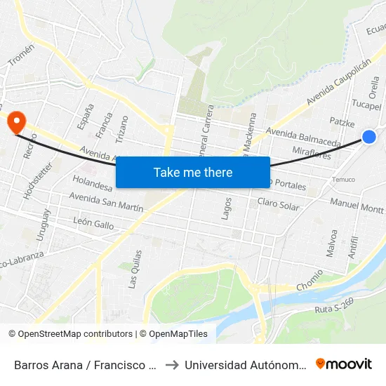 Barros Arana / Francisco Bilbao - Sur to Universidad Autónoma De Chile map