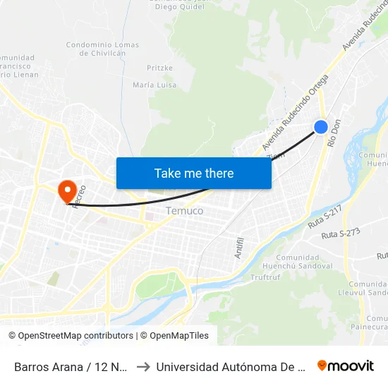 Barros Arana / 12 Norte to Universidad Autónoma De Chile map