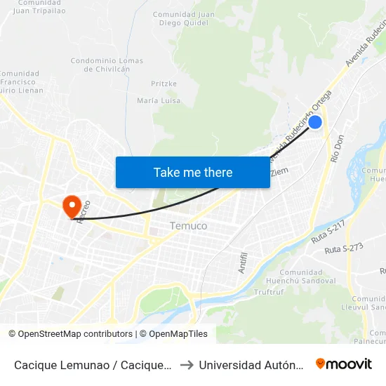 Cacique Lemunao / Cacique Melivilu - Oriente to Universidad Autónoma De Chile map