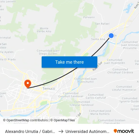 Alexandro Urrutia / Gabriela Mistral to Universidad Autónoma De Chile map