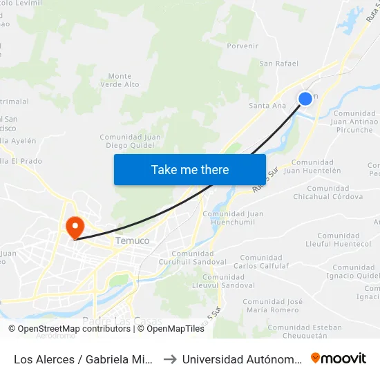Los Alerces / Gabriela Mistral - Norte to Universidad Autónoma De Chile map