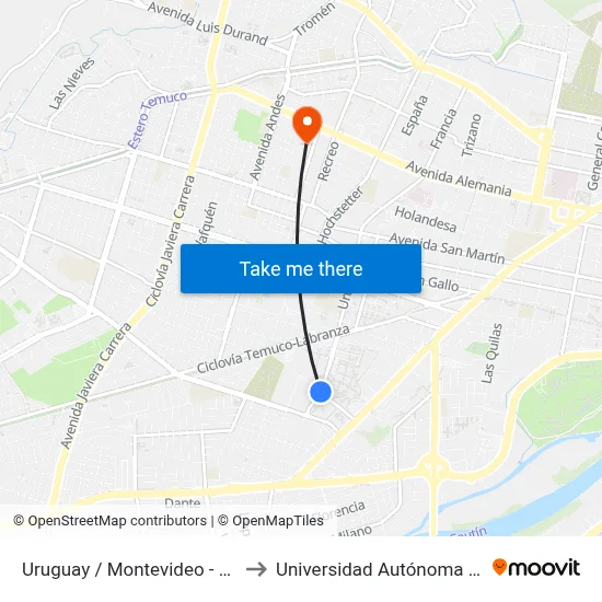 Uruguay / Montevideo - Poniente to Universidad Autónoma De Chile map