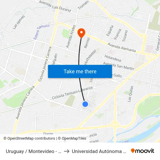 Uruguay / Montevideo - Oriente to Universidad Autónoma De Chile map