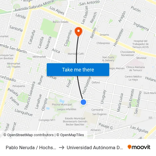 Pablo Neruda / Hochstetter to Universidad Autónoma De Chile map