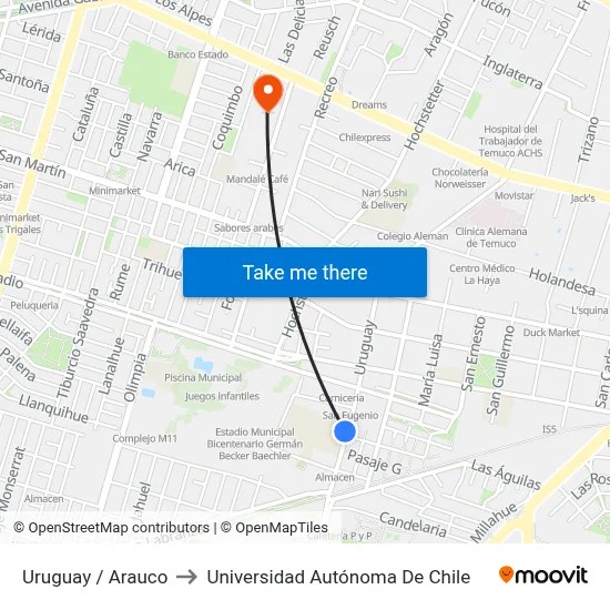 Uruguay / Arauco to Universidad Autónoma De Chile map
