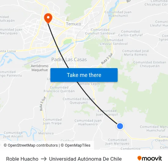 Roble Huacho to Universidad Autónoma De Chile map