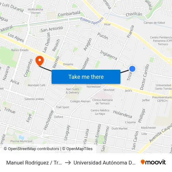 Manuel Rodriguez / Trizano to Universidad Autónoma De Chile map
