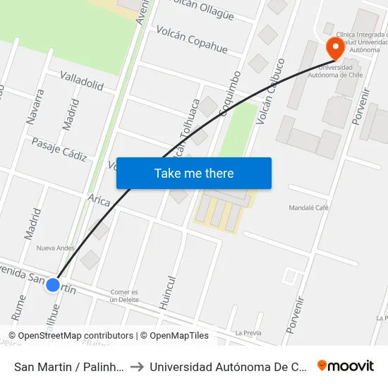 San Martin / Palinhue to Universidad Autónoma De Chile map