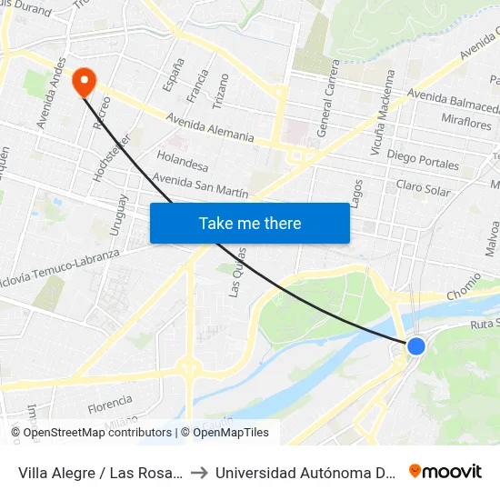 Villa Alegre / Las Rosas Jon to Universidad Autónoma De Chile map