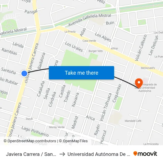 Javiera Carrera / Santona to Universidad Autónoma De Chile map