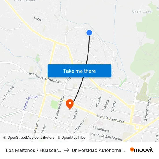 Los Maitenes / Huascaran - Sur to Universidad Autónoma De Chile map
