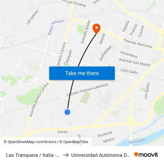 Las Tranquera / Italia - Norte to Universidad Autónoma De Chile map