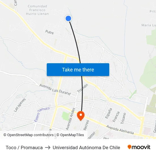 Toco / Promauca to Universidad Autónoma De Chile map