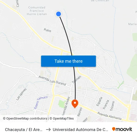 Chacayuta / El Arenal to Universidad Autónoma De Chile map