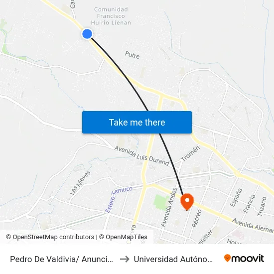 Pedro De Valdivia/ Anunciacion - Norte to Universidad Autónoma De Chile map