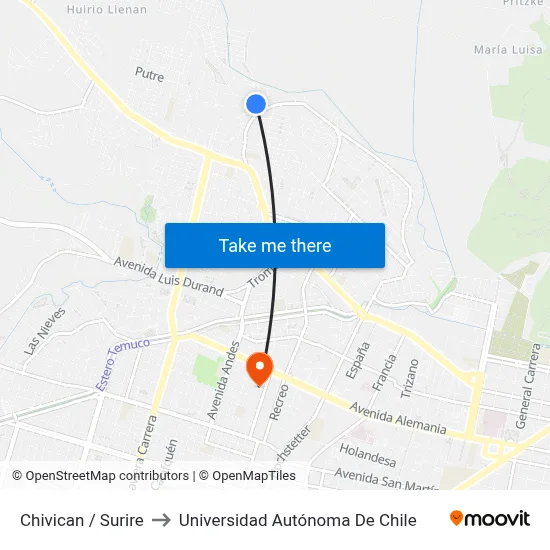 Chivican / Surire to Universidad Autónoma De Chile map