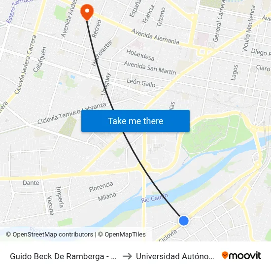 Guido Beck De Ramberga - Oeste / Queule to Universidad Autónoma De Chile map