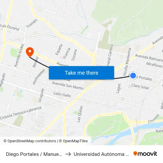 Diego Portales / Manuel Bulnes to Universidad Autónoma De Chile map