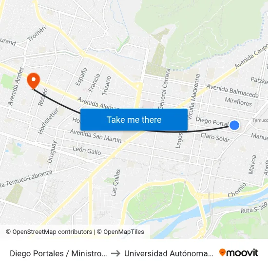Diego Portales / Ministro Zenteno to Universidad Autónoma De Chile map