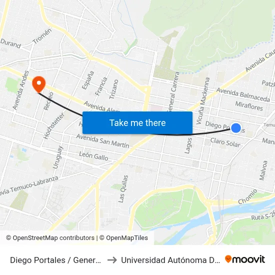 Diego Portales / General Cruz to Universidad Autónoma De Chile map