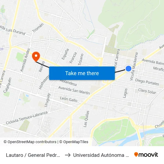 Lautaro / General Pedro Lagos to Universidad Autónoma De Chile map
