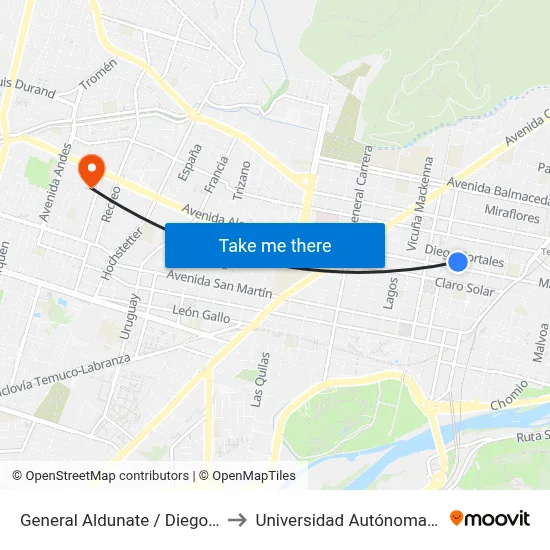 General Aldunate / Diego Portales to Universidad Autónoma De Chile map