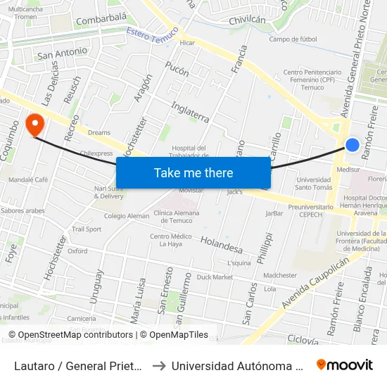 Lautaro / General Prieto Norte to Universidad Autónoma De Chile map