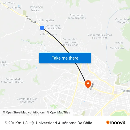 S-20/ Km 1,8 to Universidad Autónoma De Chile map