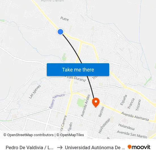 Pedro De Valdivia / Lelfun to Universidad Autónoma De Chile map
