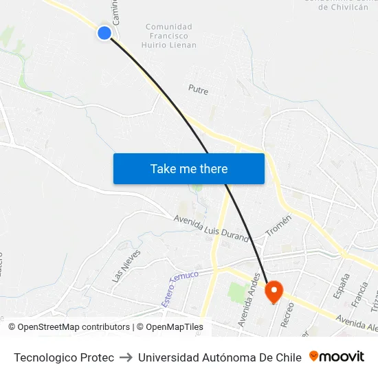 Tecnologico Protec to Universidad Autónoma De Chile map