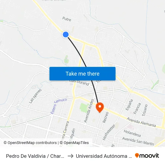 Pedro De Valdivia / Charana - Sur to Universidad Autónoma De Chile map