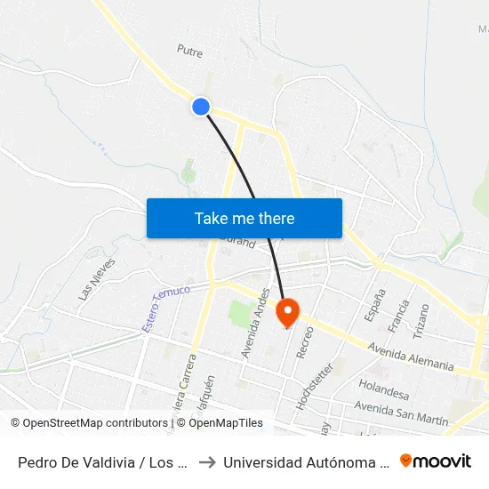 Pedro De Valdivia / Los Juanitos to Universidad Autónoma De Chile map